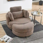 39W Oversized Swivel Chair,moon storage ottoman,Loveseat Circle Swivel Barrel Chairs Cuddle Sofa Lounger Armchair,4 Pillows