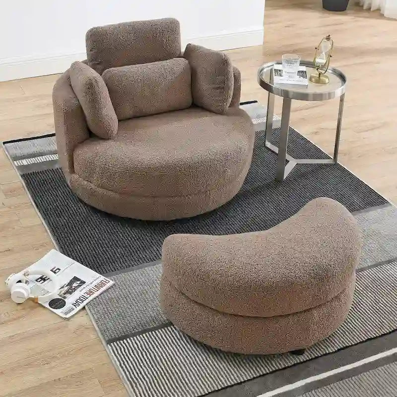 39W Oversized Swivel Chair,moon storage ottoman,Loveseat Circle Swivel Barrel Chairs Cuddle Sofa Lounger Armchair,4 Pillows