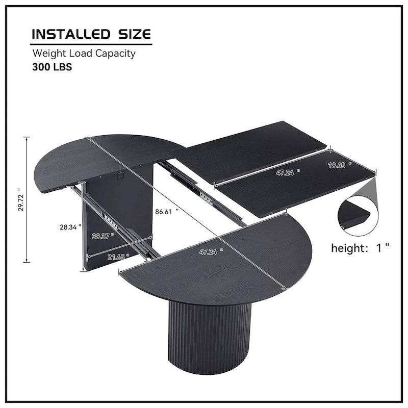 Solid Top Kitchen Oval Expandable Dining Table - N/A