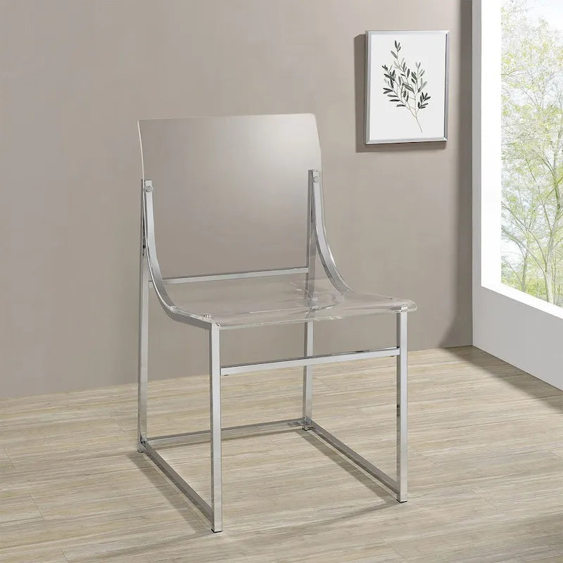 Set of 2 Dining Side Chairs in Clear and Chrome