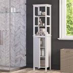 RiverRidge Madison Single Door Tall Bathroom Cabinet Storage Organizer with an Open and Adjustable Interior Shelves