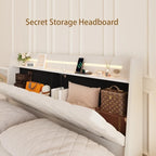 King Size Upholstered Floating Platform Bed with LED Light and Charging Station