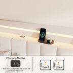 King Size Upholstered Floating Platform Bed with LED Light and Charging Station