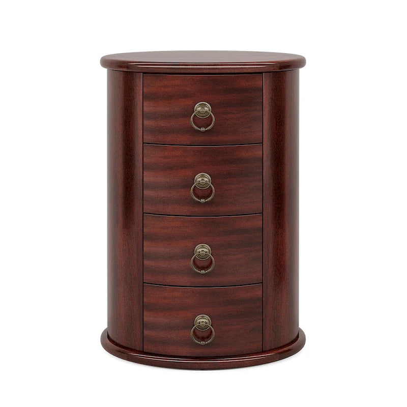 No Assembly Solid Wood End Table, Vintage Round Side Drawers Table