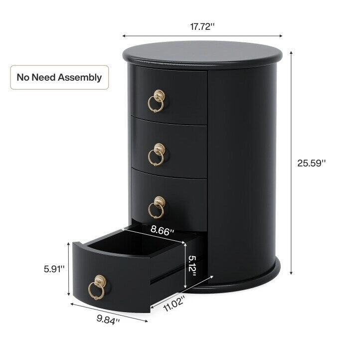 No Assembly Solid Wood End Table, Vintage Round Side Drawers Table