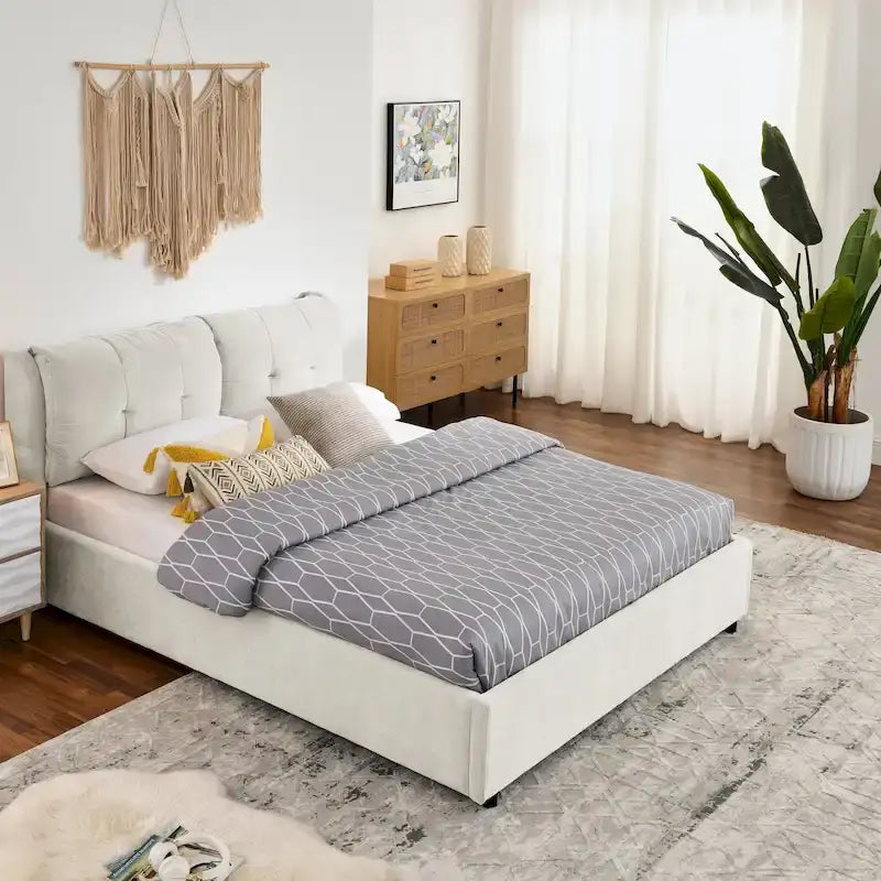 Queen Size Storage Upholstered Hydraulic Platform Bed with Integrated Headboard, Chenille Fabric, Gray