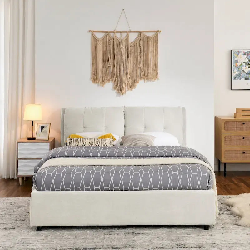 Queen Size Storage Upholstered Hydraulic Platform Bed with Integrated Headboard, Chenille Fabric, Gray