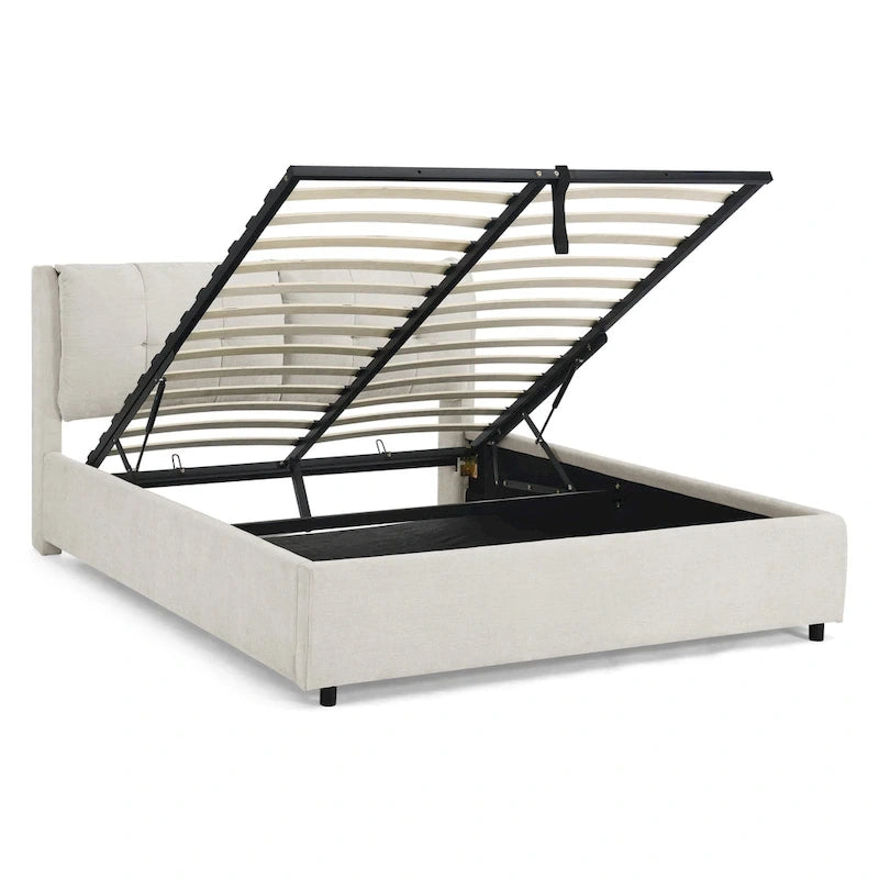 Queen Size Storage Upholstered Hydraulic Platform Bed with Integrated Headboard, Chenille Fabric, Gray