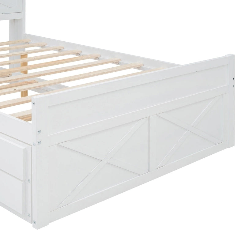 Storage Wooden Bed with Twin Size Trundle and Three Storage Drawers