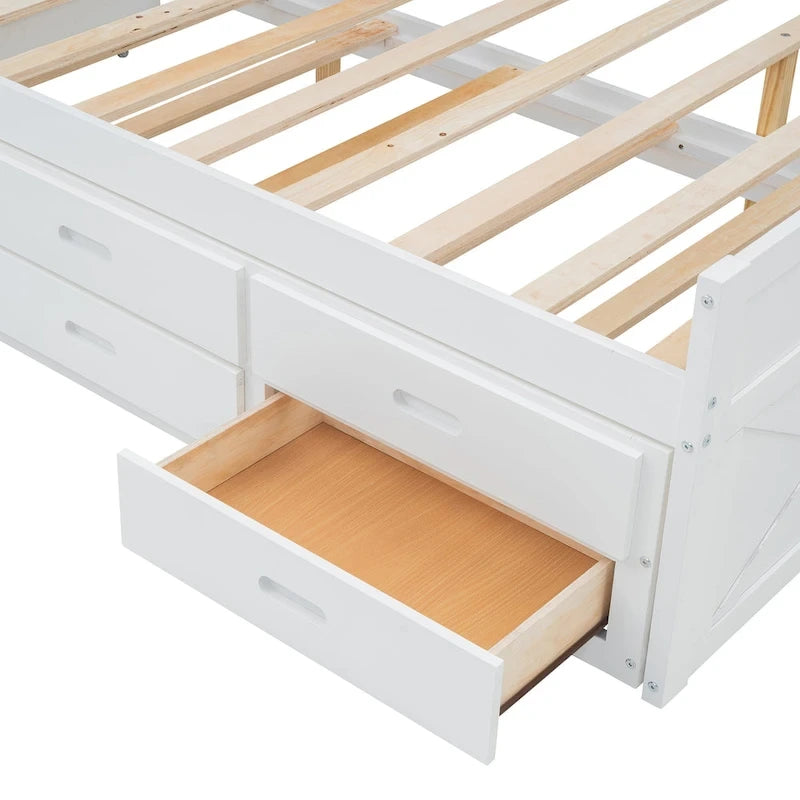 Storage Wooden Bed with Twin Size Trundle and Three Storage Drawers