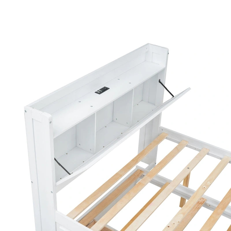 Storage Wooden Bed with Twin Size Trundle and Three Storage Drawers