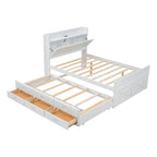 Storage Wooden Bed with Twin Size Trundle and Three Storage Drawers