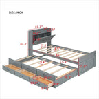 Storage Wooden Bed with Twin Size Trundle and Three Storage Drawers