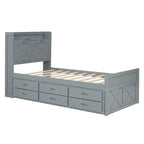 Storage Wooden Bed with Twin Size Trundle and Three Storage Drawers