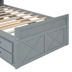 Storage Wooden Bed with Twin Size Trundle and Three Storage Drawers