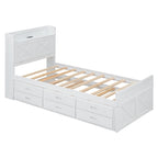 Storage Wooden Bed with Twin Size Trundle and Three Storage Drawers