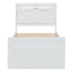 Storage Wooden Bed with Twin Size Trundle and Three Storage Drawers