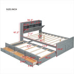 Storage Wooden Bed with Twin Size Trundle and Three Storage Drawers