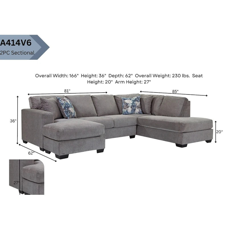 American Furniture Classics Graphite Model A414V6-K2 U Shaped Sectional with 4 Throw Pillows