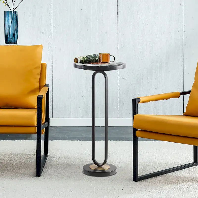 12 Grey Round Marble Metal Marble Pedestal End Table