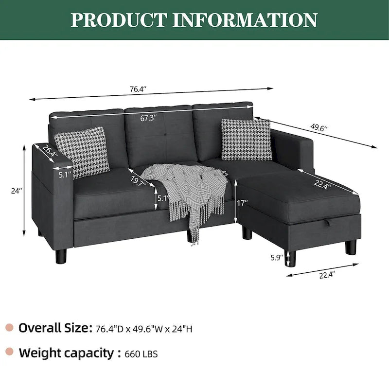 Futzca Convertible Sectional Sofa Couch, L Shaped Couch Sofa
