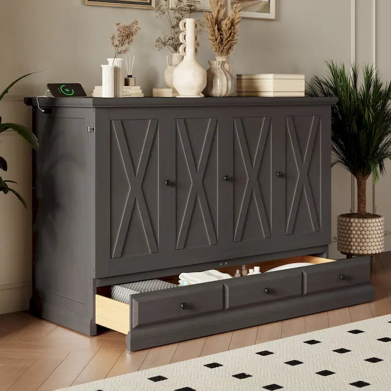 Solid Pine Murphy Bed Chest Cube Cabinet Bed with Drawer